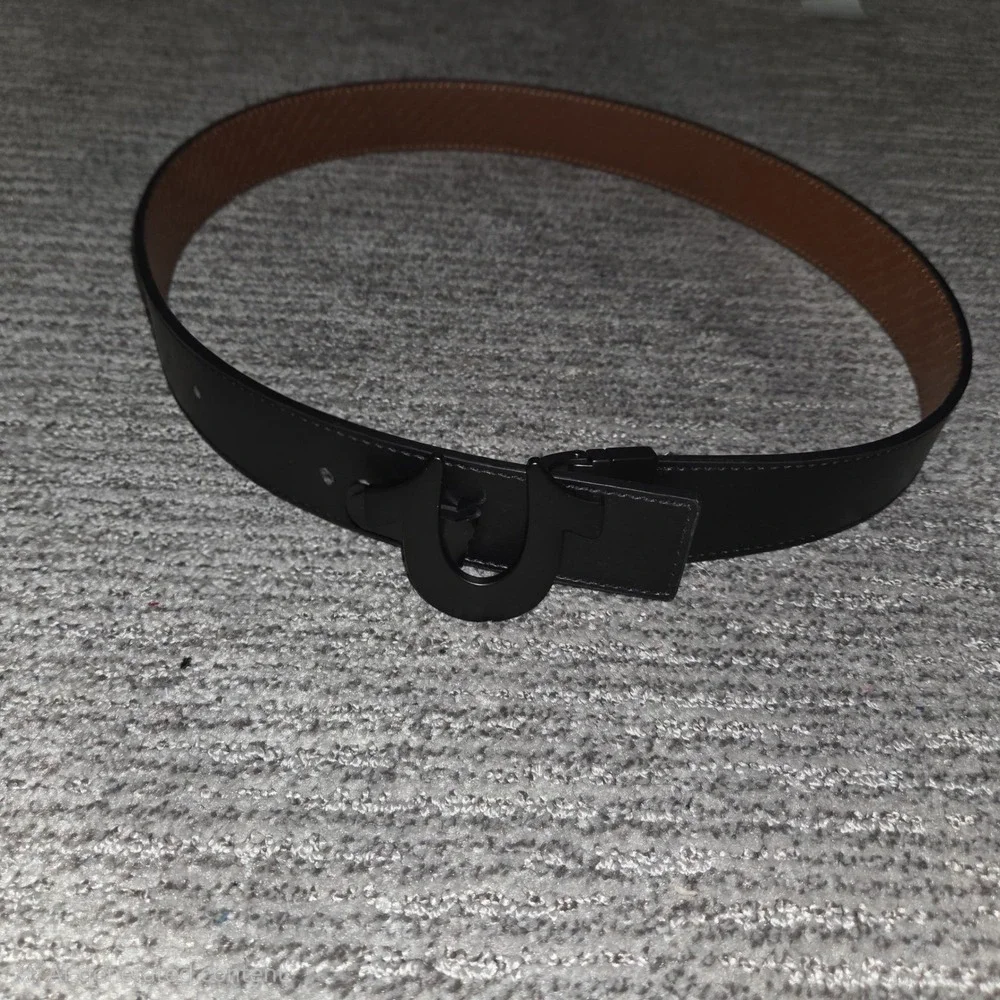 True‎ Religion Mens Reversible Belt Black Tan Monogram Horseshoe Buckle Size 34
